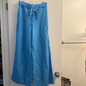 Ann Taylor Mixed Linen Blue High Rise Wide-Leg Pant